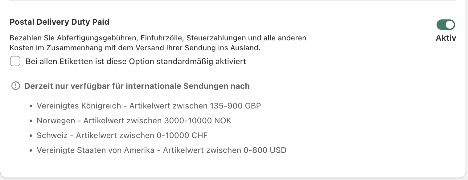 Postal Delivery Duty Paid