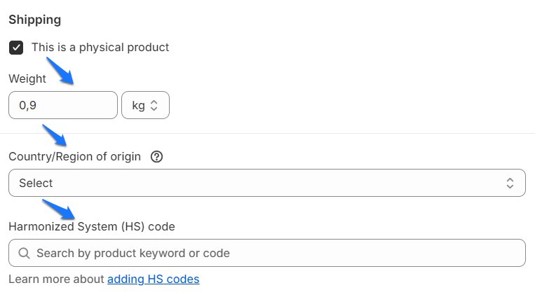 Weight HS code Country of origin