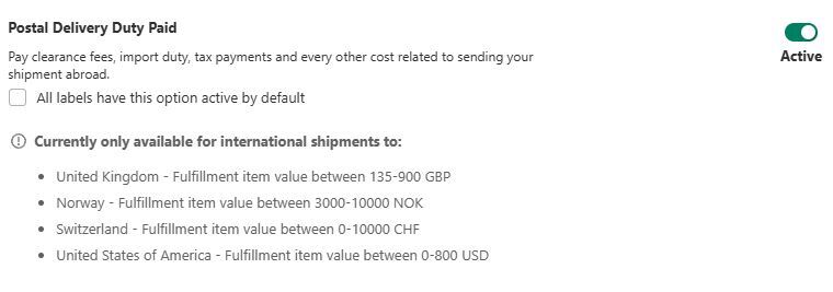 Postal Delivery Duty Paid