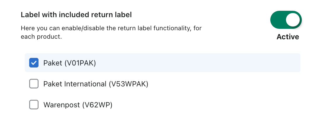 Label with included return label settings