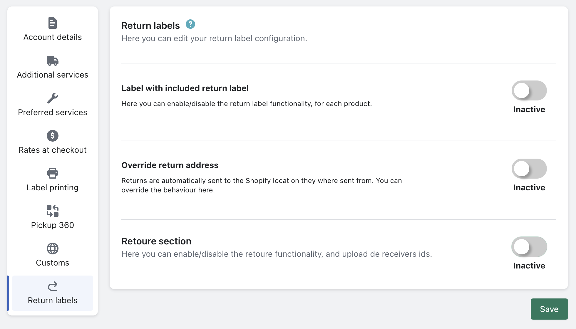 Settings return